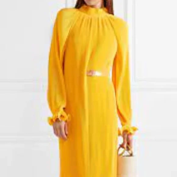 open lace back dress Tibi Italian Sporty Nylon Side Shirred Circle Skirt Yellow main image 0